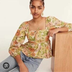 J.Crew Squareneck Tie-Front Top in Zinnia Floral Women’s Size 12 100% Cotton